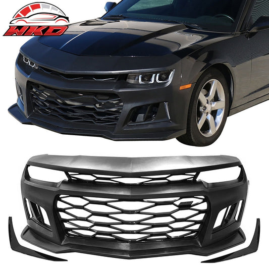 Wholesale 14-15 Camaro 5TH to 6TH Gen ZL1 Front Bumper Conversion Gloss Black Canards - Wikond Auto