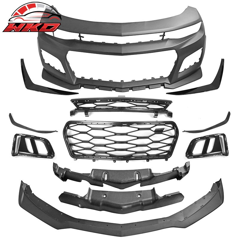 Fits 19-24 Camaro LS LT1 ZL1 Front Bumper Cover Conversion + Gloss Black Canards