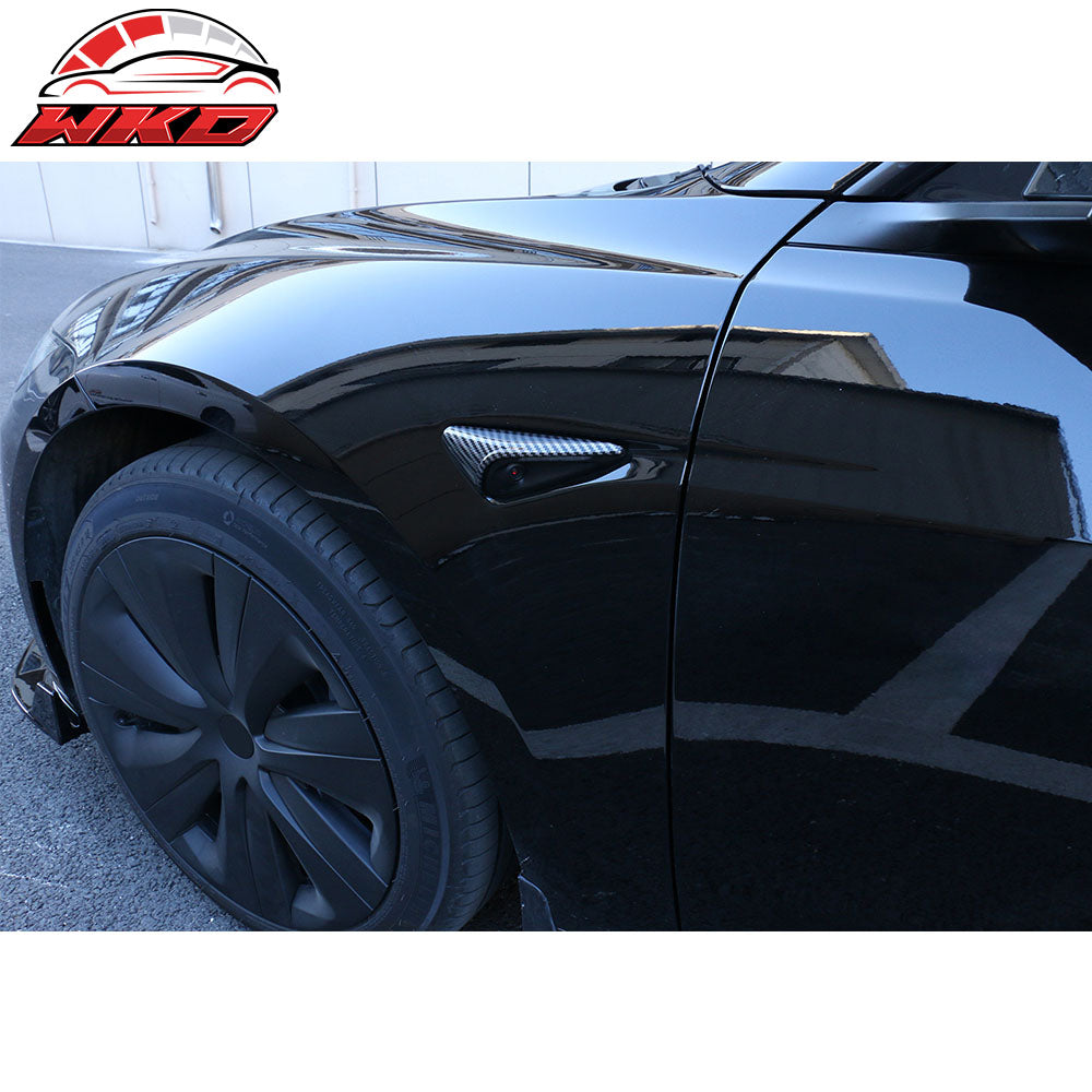 Fits 24-25 Tesla Model 3/25 Y Carbon Fiber Print Side Camera Flank Cover Trim