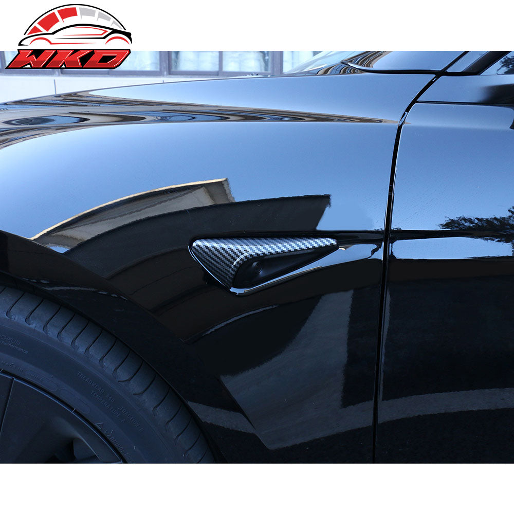 Fits 24-25 Tesla Model 3/25 Y Carbon Fiber Print Side Camera Flank Cover Trim