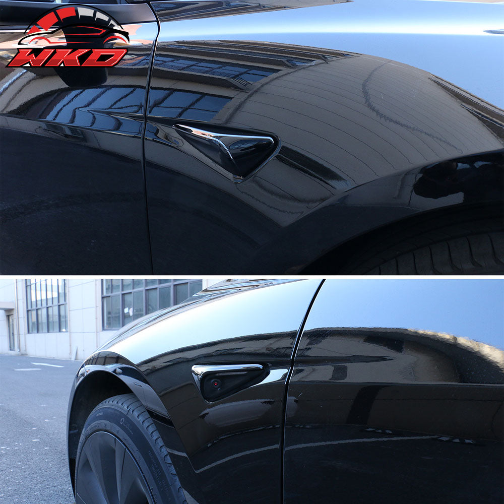 Fits 24-25 Tesla Model 3/25 Y Gloss Black Side Fender Camera Flank Cover Trim