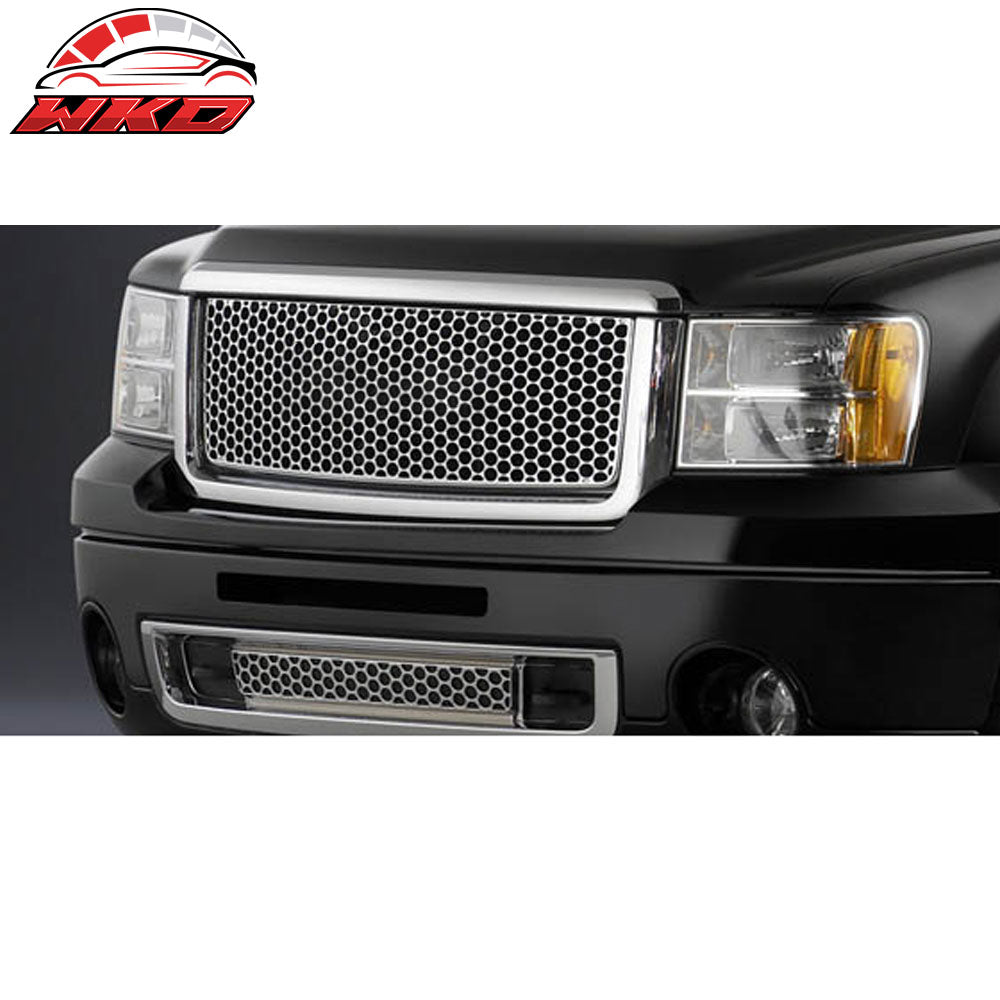 07-13 GMC Sierra 1500 Denali Upper & Lower Grille Front Bumper Hood Grill Chrome
