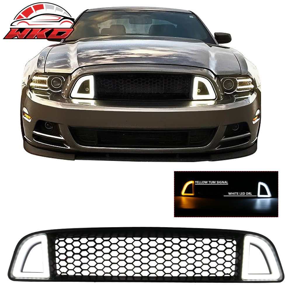 Fits 13-14 Ford Mustang Non-Shelby Front Upper LED Light Grille Honeycomb Grill
