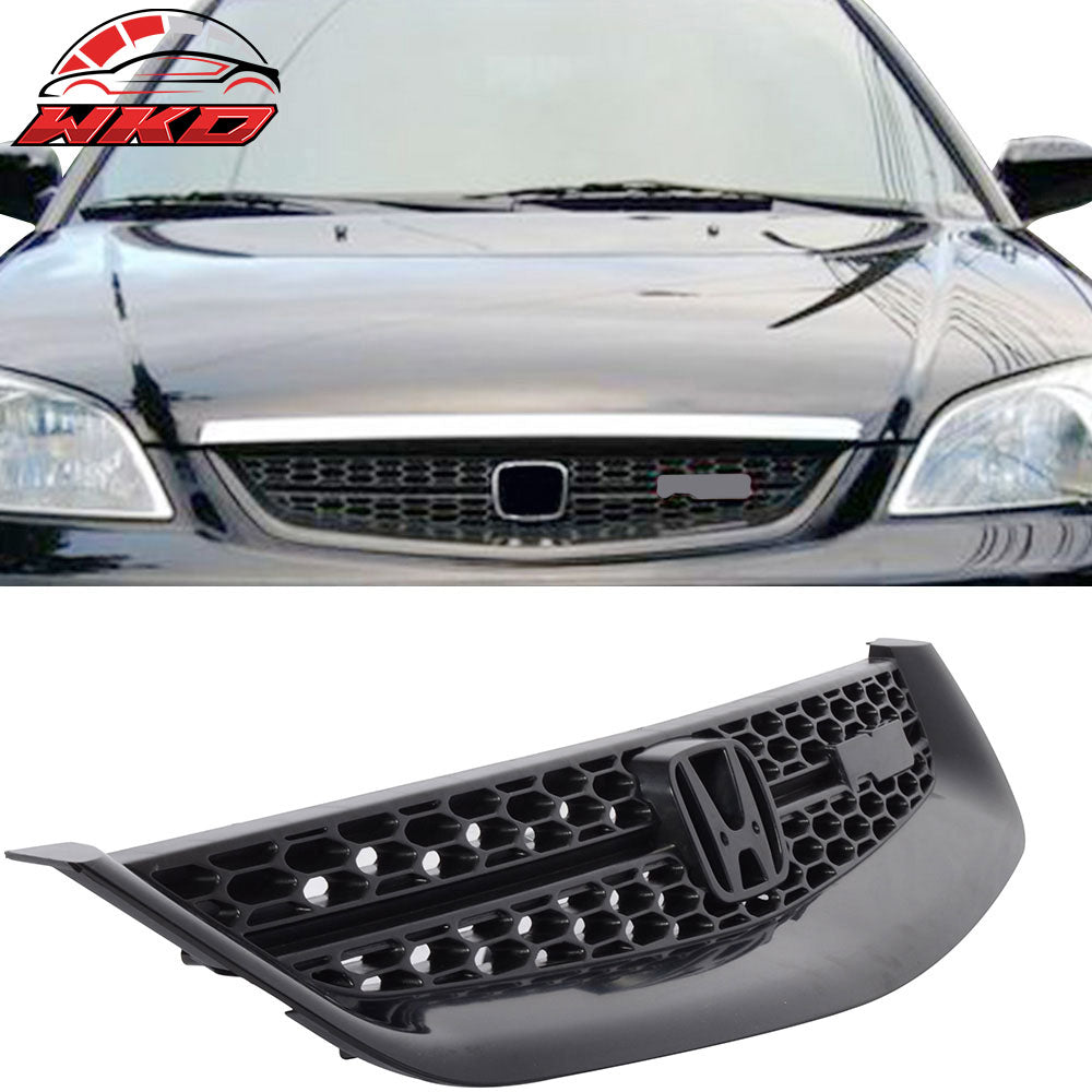 Fit 01-03 Honda Civic RS Style Unpainted Black Front Upper Hood Grille Grill ABS