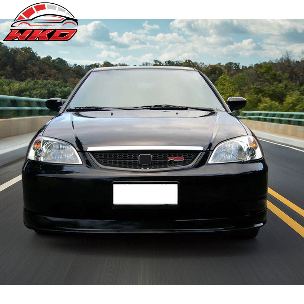 Fit 01-03 Honda Civic RS Style Unpainted Black Front Upper Hood Grille Grill ABS