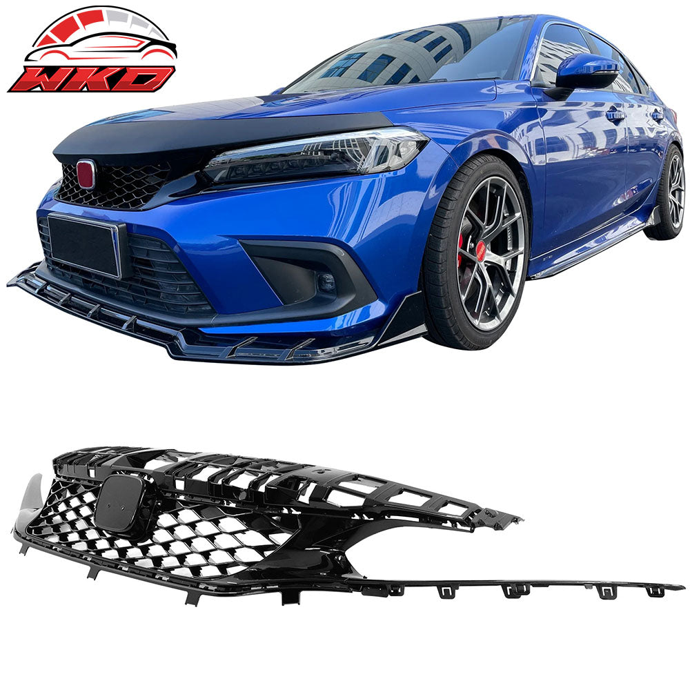 Fits 22-24 Honda Civic Si & Hatchback Type R Style Upper Grille Gloss Black ABS