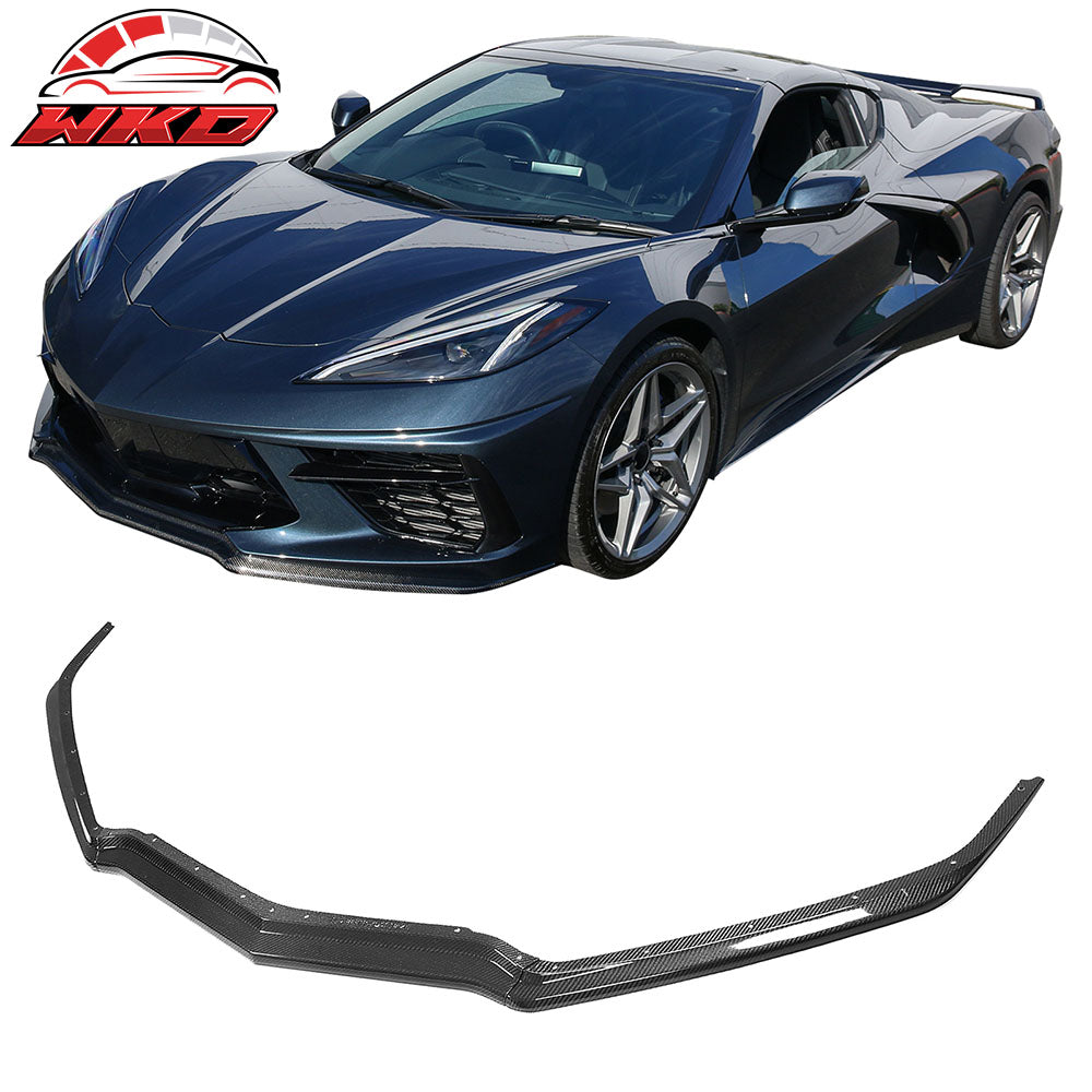 Fits 20-25 Chevy Corvette C8 Z51 Style Carbon Fiber Front Bumper Lip Spoiler 3PC