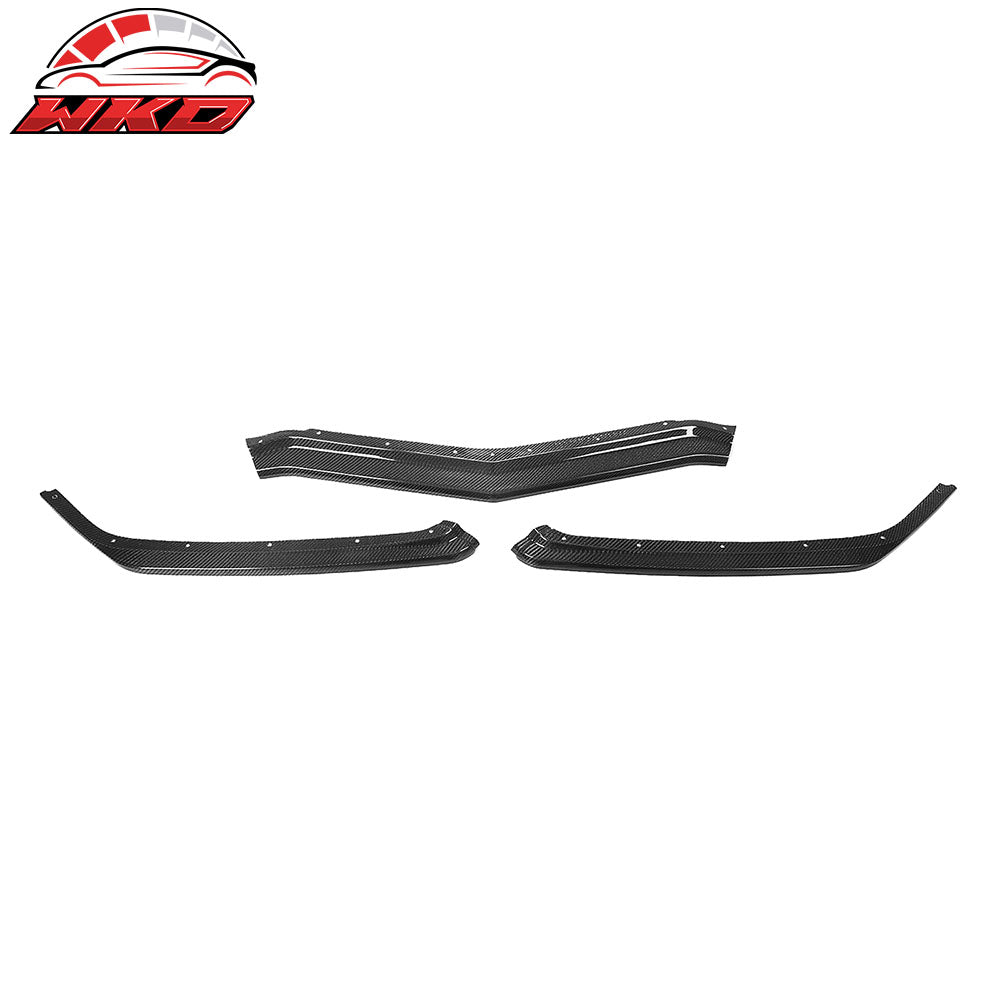 Fits 20-25 Chevy Corvette C8 Z51 Style Carbon Fiber Front Bumper Lip Spoiler 3PC