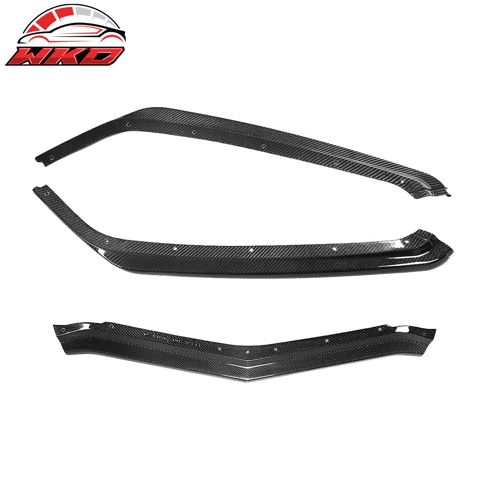 Fits 20-25 Chevy Corvette C8 Z51 Style Carbon Fiber Front Bumper Lip Spoiler 3PC