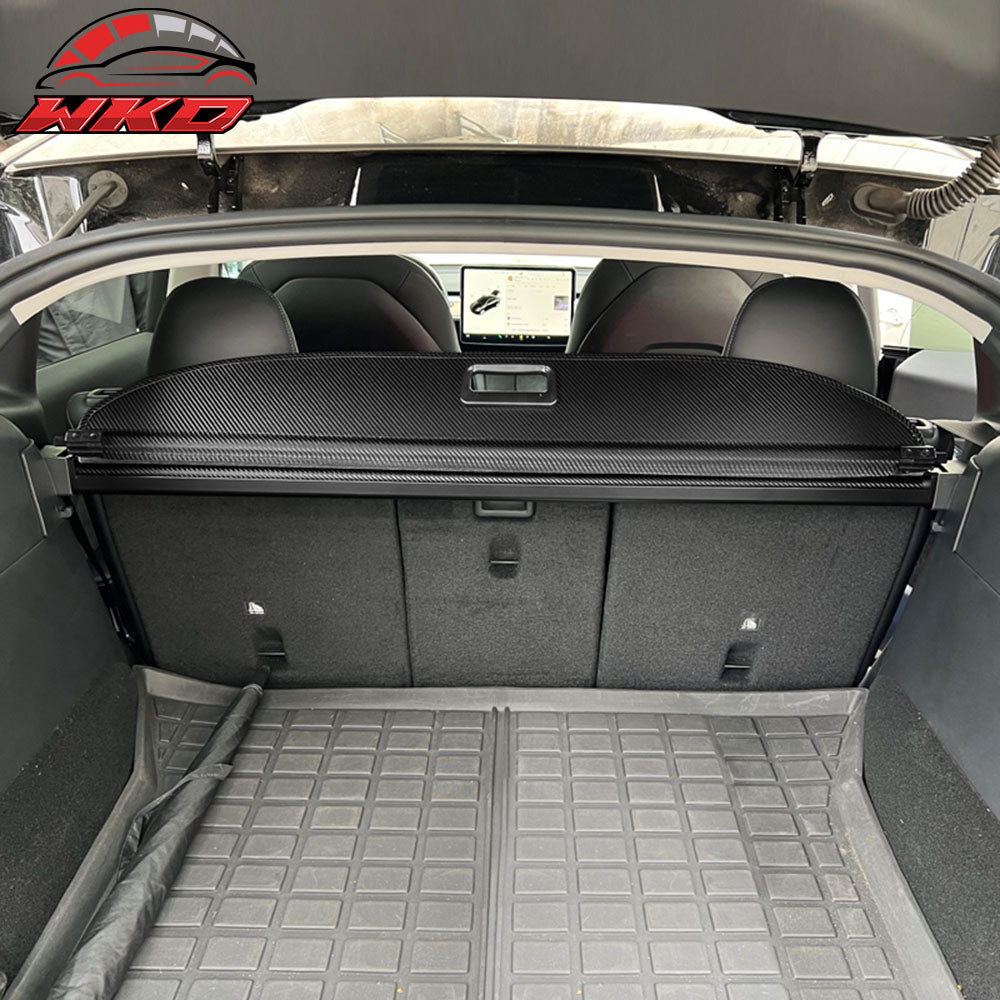 Fits 20-22 Tesla Model Y Retractable Rear Cargo Cover Carbon Fiber Texture Style