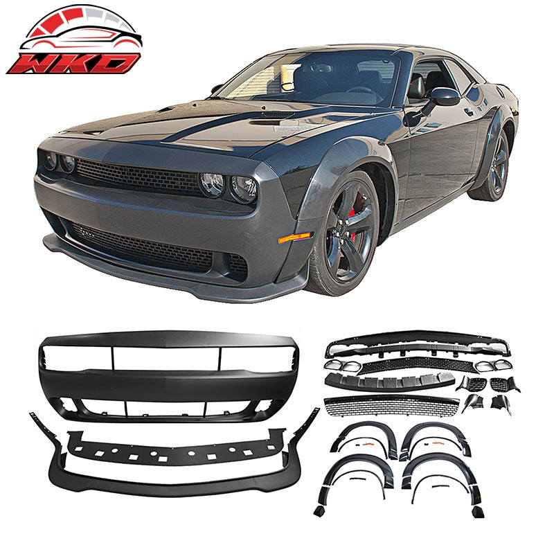 For 08-14 Challenger Front Rear Bumper w/ Lip + Hellcat Fender Flare V3 Diffuser
