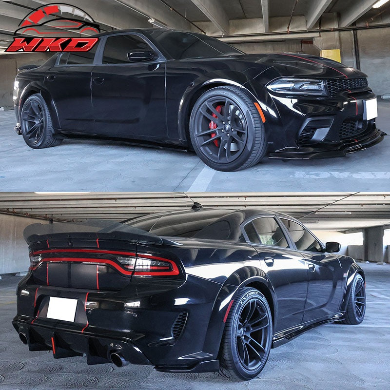 Fits 20-23 Charger SRT Widebody PP Side Skirts Diffuser Lips Carbon Fiber Print