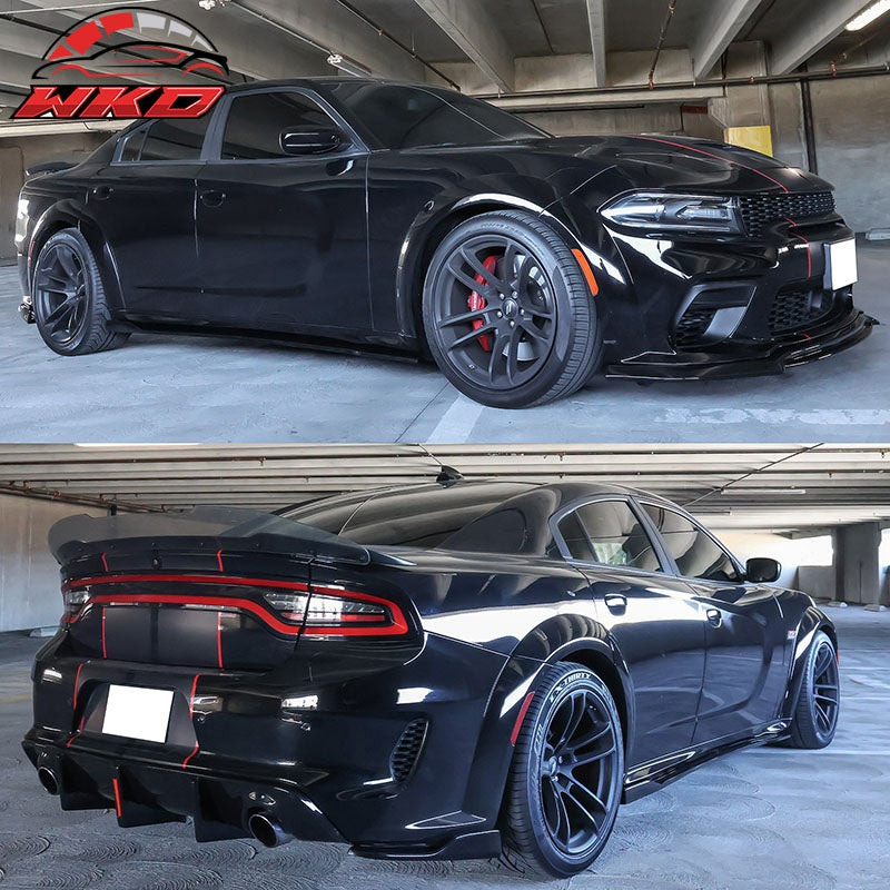 Fits 20-23 Dodge Charger SRT Widebody PP Side Skirts Diffuser Lips - Matte Black