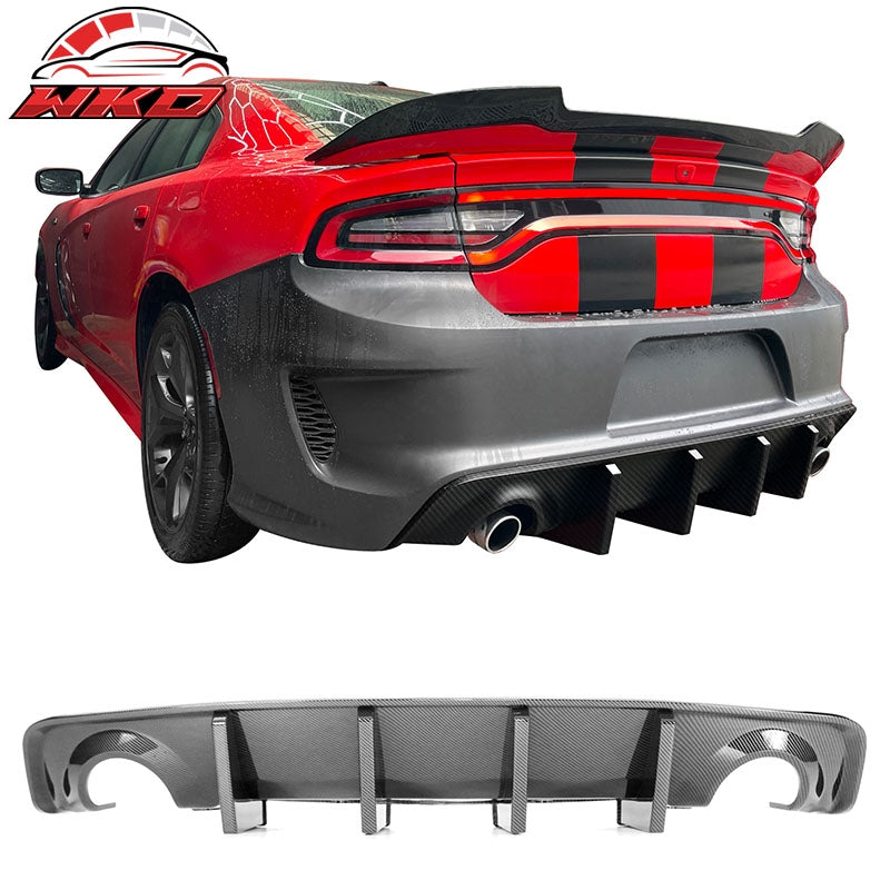 For 20-23 Charger Widebody IKON PP Carbon Fiber Print Rear Diffuser + Apron Spat