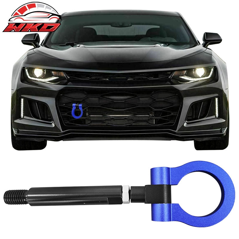 Fits 16-24 Chevy Camaro Front Tow Hook Bar Black Pole and Blue Circle - Aluminum