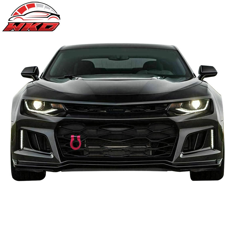Fits 16-24 Chevy Camaro Front Tow Hook Bar Black Pole and Red Circle - Aluminum