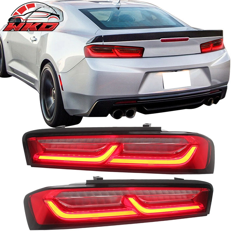 Fits 16-18 Chevy Camaro Sequential Turn Signal LED Tail Lights 2PC - Red Clear