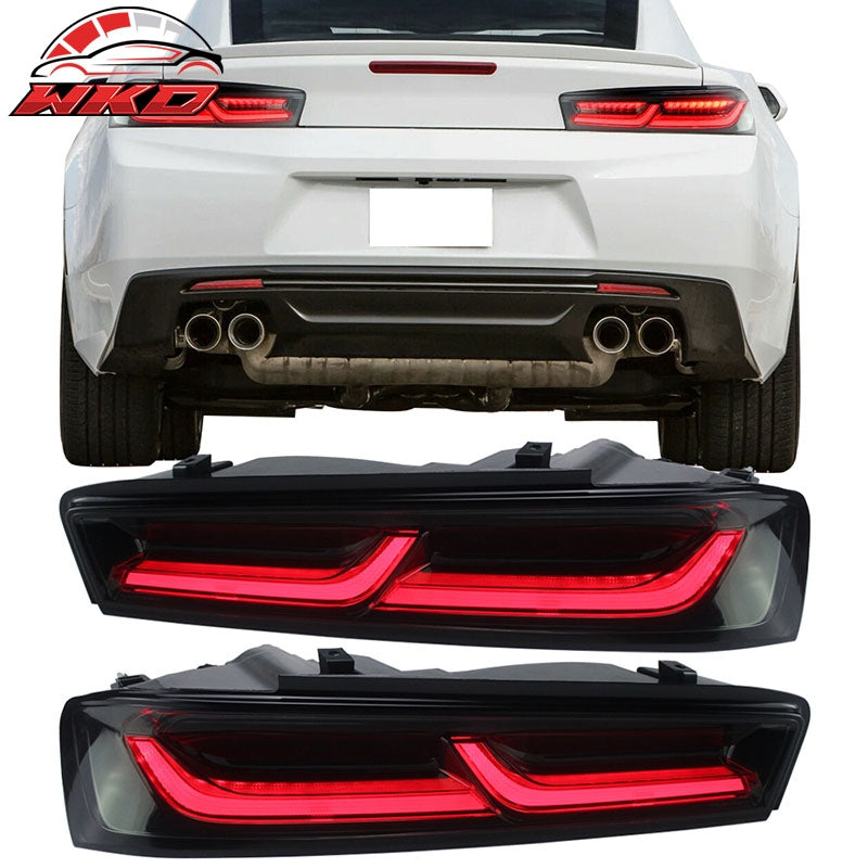 Fits 16-18 Chevy Camaro Sequential Turn Signal LED Tail Lights 2PC - Smoke