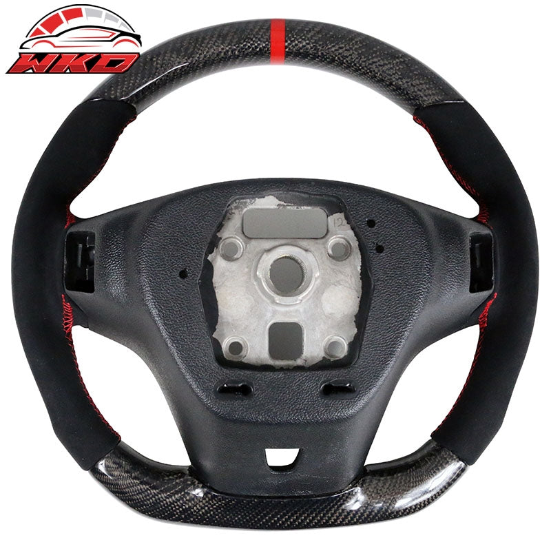 Fit 12-15 Camaro Steering Wheel Carbon Fiber Alcantara Red Stitch & Indicator
