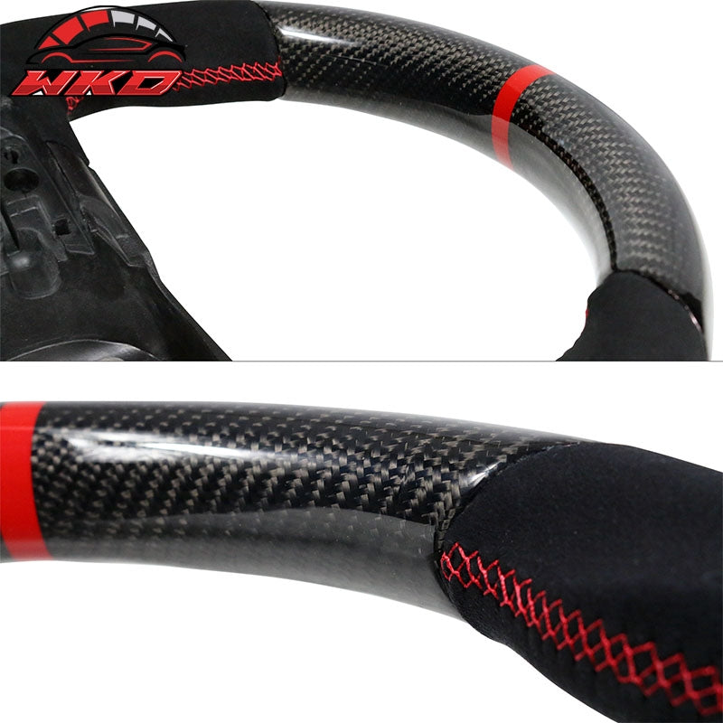 Fit 12-15 Camaro Steering Wheel Carbon Fiber Alcantara Red Stitch & Indicator