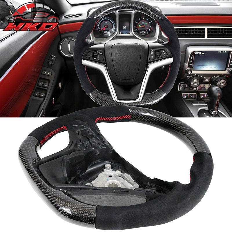 Fit 12-15 Camaro Steering Wheel Carbon Fiber Alcantara Red Stitch