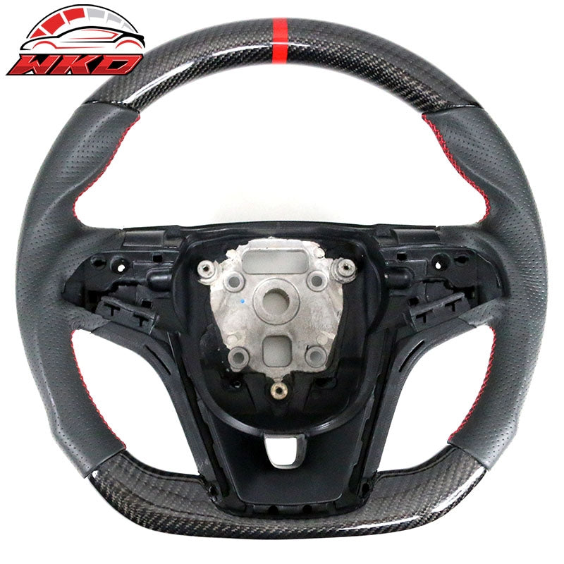 Fit 12-15 Chevy Camaro Carbon Fiber Steering Wheel w/ Red Stitch & Indicator