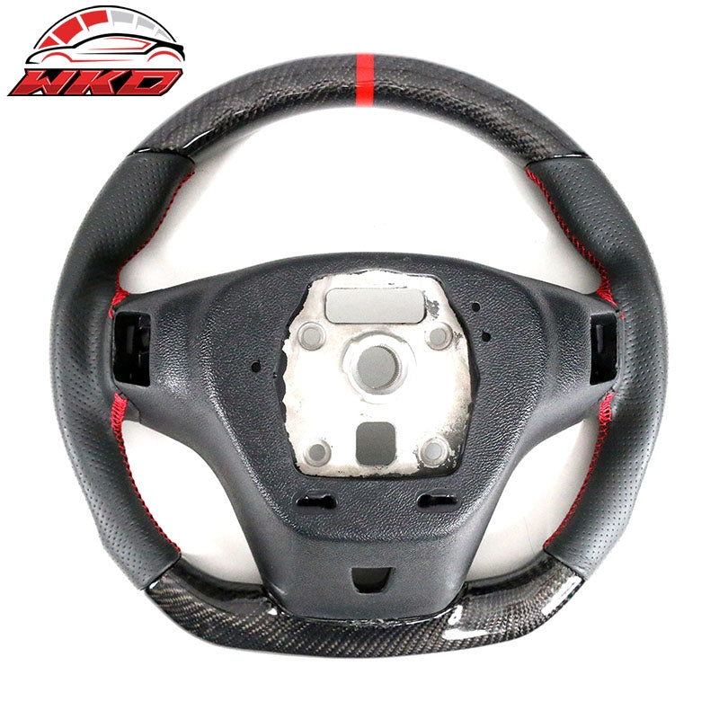 Fit 12-15 Chevy Camaro Carbon Fiber Steering Wheel w/ Red Stitch & Indicator