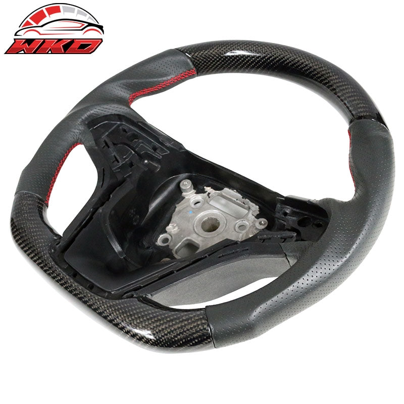Fit 12-15 Chevy Camaro Steering Wheel Carbon Fiber Leather Red Stitch
