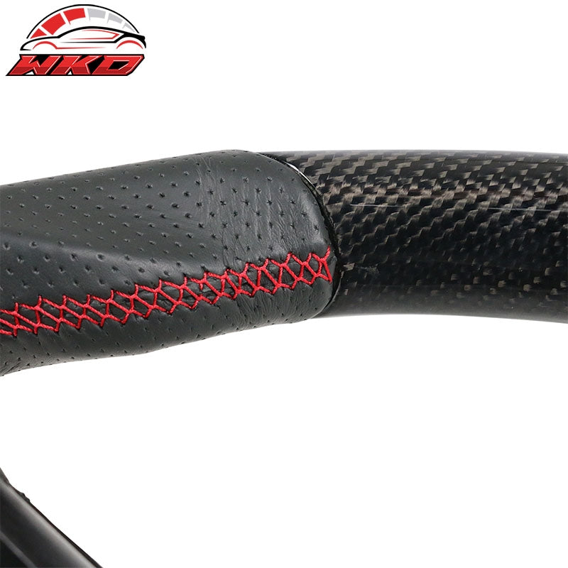 Fit 12-15 Chevy Camaro Steering Wheel Carbon Fiber Leather Red Stitch
