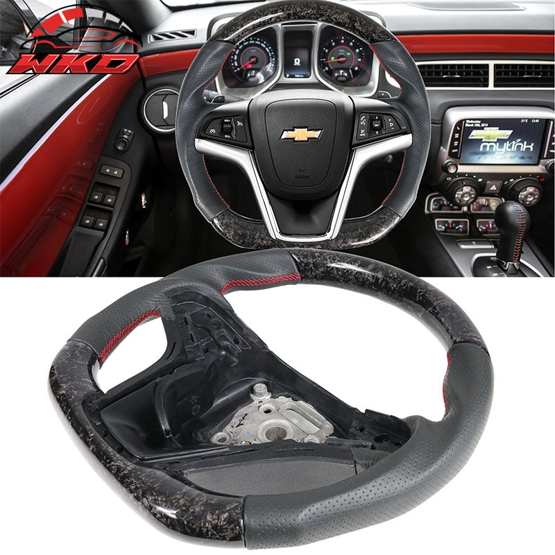 Fit 12-15 Chevy Camaro Steering Wheel Forged Carbon Fiber Leather