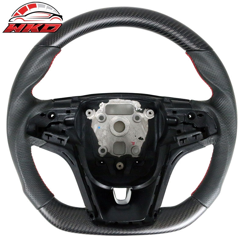 Fit 12-15 Camaro Steering Wheel Matte Carbon Fiber Red Stitch