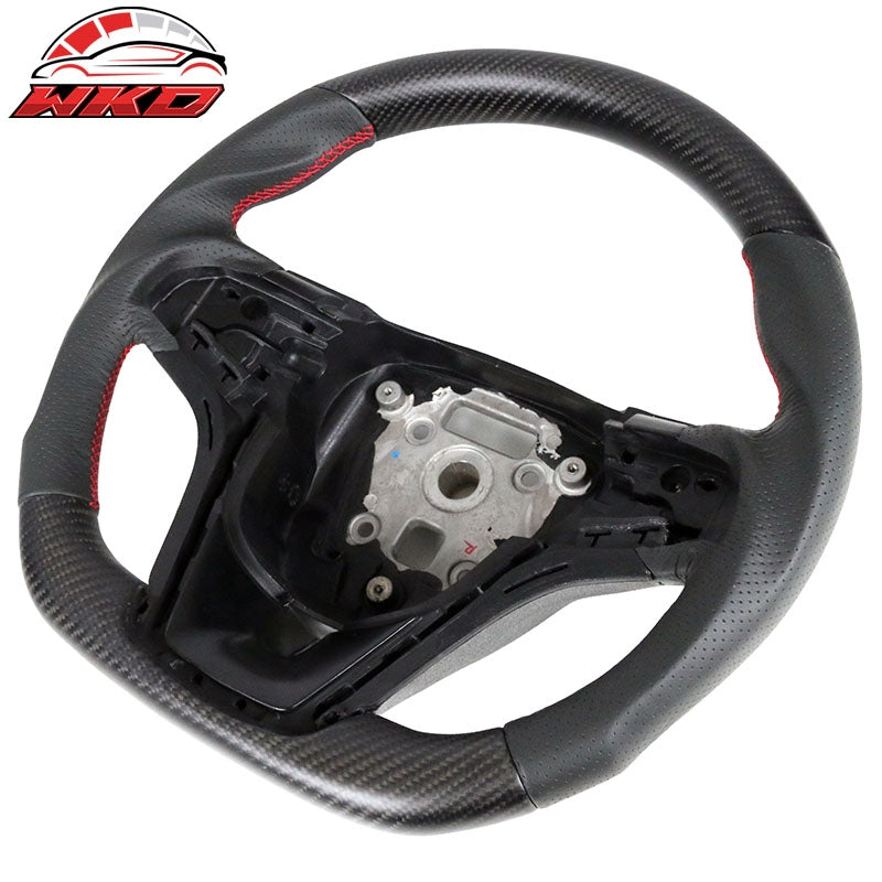 Fit 12-15 Camaro Steering Wheel Matte Carbon Fiber Red Stitch