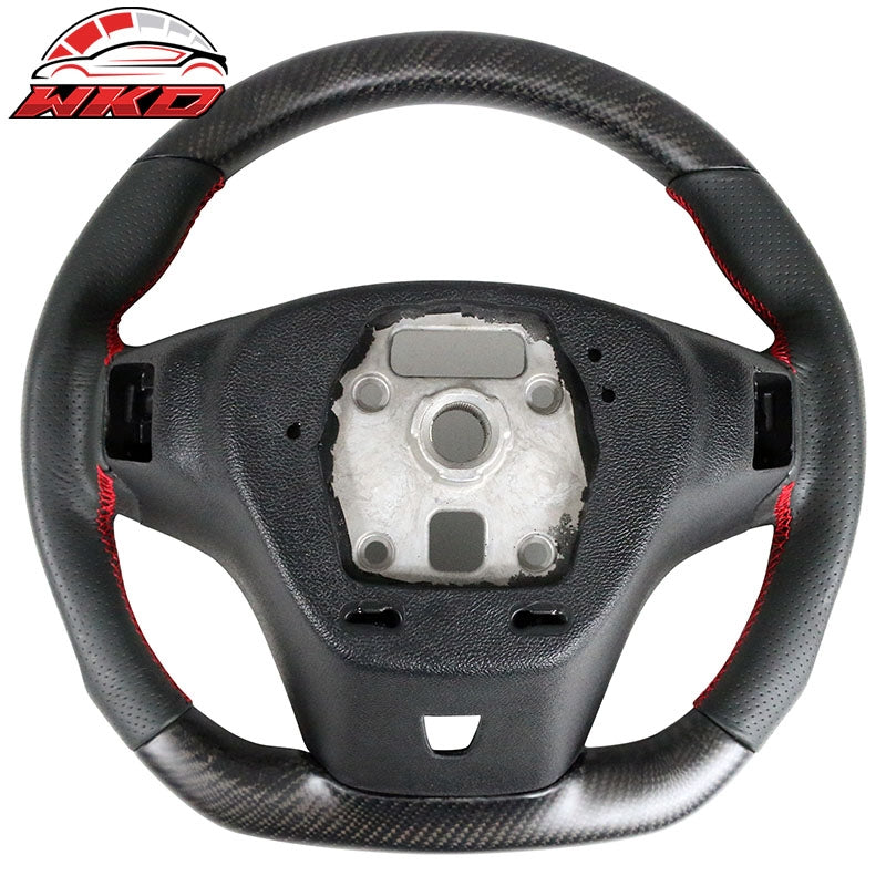 Fit 12-15 Camaro Steering Wheel Matte Carbon Fiber Red Stitch