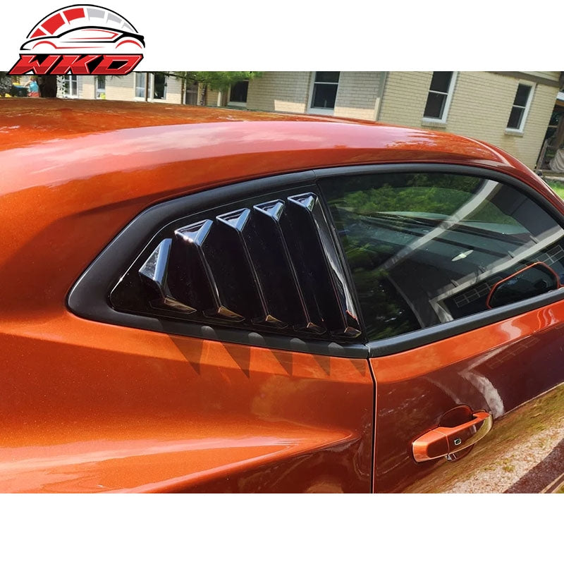 Fits 16-24 Chevy Camaro Quarter Window Louvers Rain Sun Windshield Gloss Black