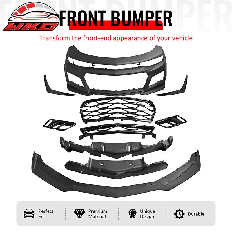 Fits 16-18 Chevrolet Camaro ZL1 Style Front Bumper Conversion Gloss Black Canard