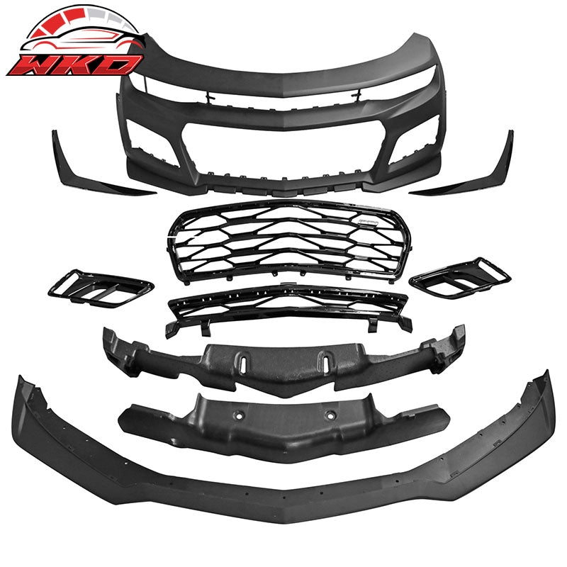 Fits 16-18 Chevrolet Camaro ZL1 Style Front Bumper Conversion Gloss Black Canard