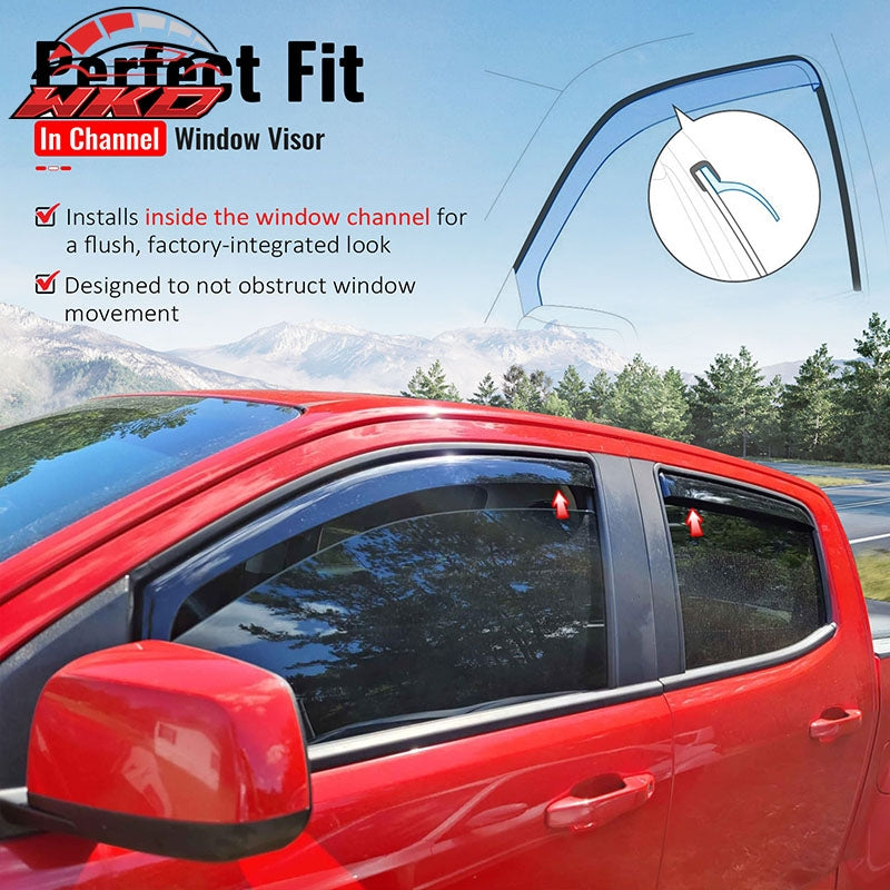 Fits 15-22 Chevrolet Colorado GMC Canyon Crew Cab In-Channel Window Visors Guard
