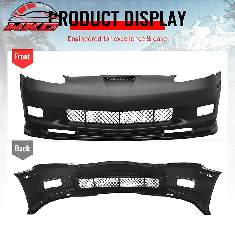 Fits 06-13 Chevrolet Corvette C6 Front Bumper Cover Z06 Style w/ Gloss Black Lip