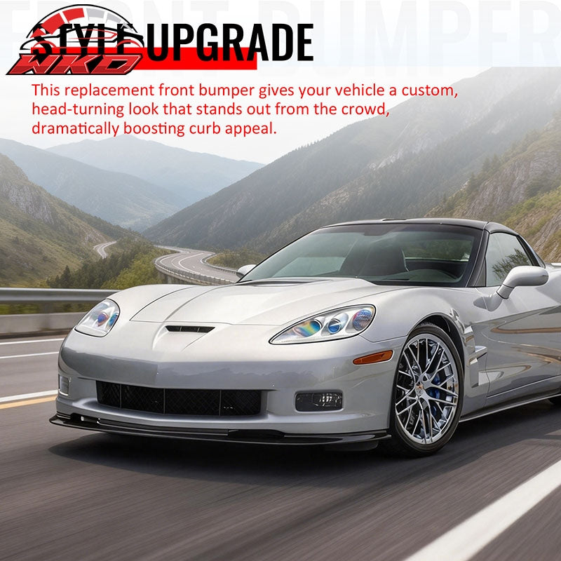 Fits 06-13 Chevrolet Corvette C6 Front Bumper Cover Z06 Style w/ Gloss Black Lip