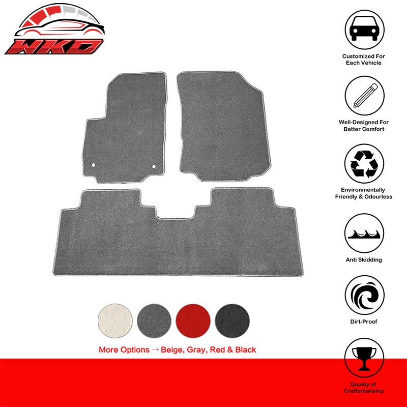Fits 18-24 Chevrolet Equinox 3PCS Floor Mats Carpet Liner Front Rear Nylon Gray