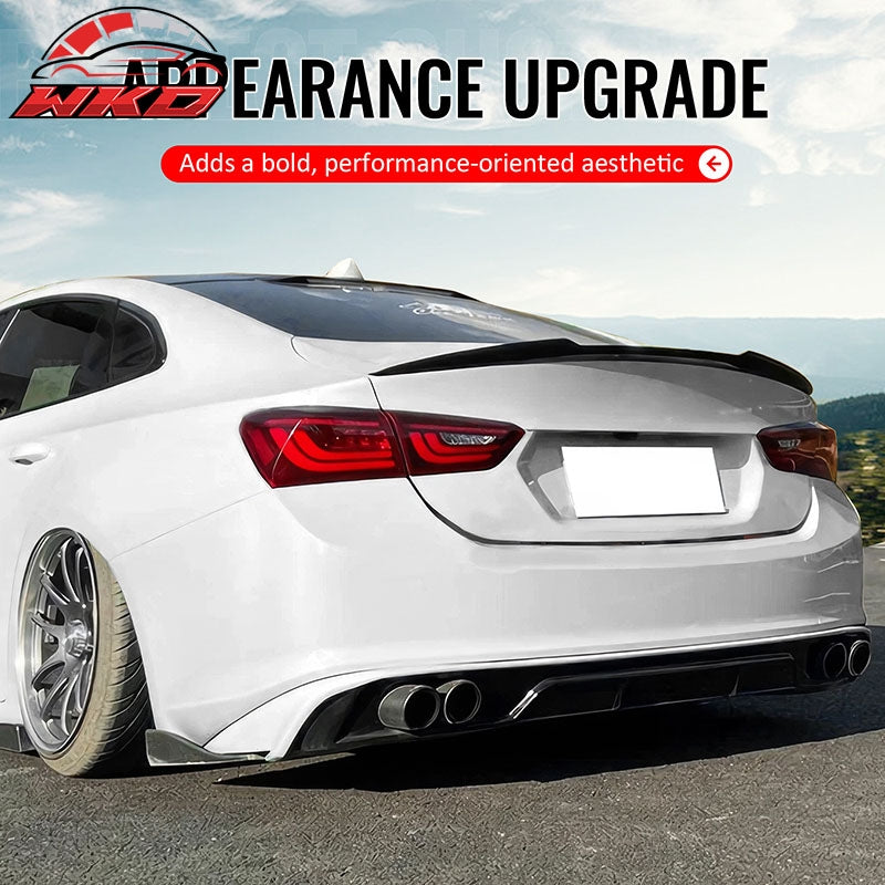 Fits 16-25 Chevrolet Malibu M4 Style Rear Trunk Spoiler Wing Lip Gloss Black ABS