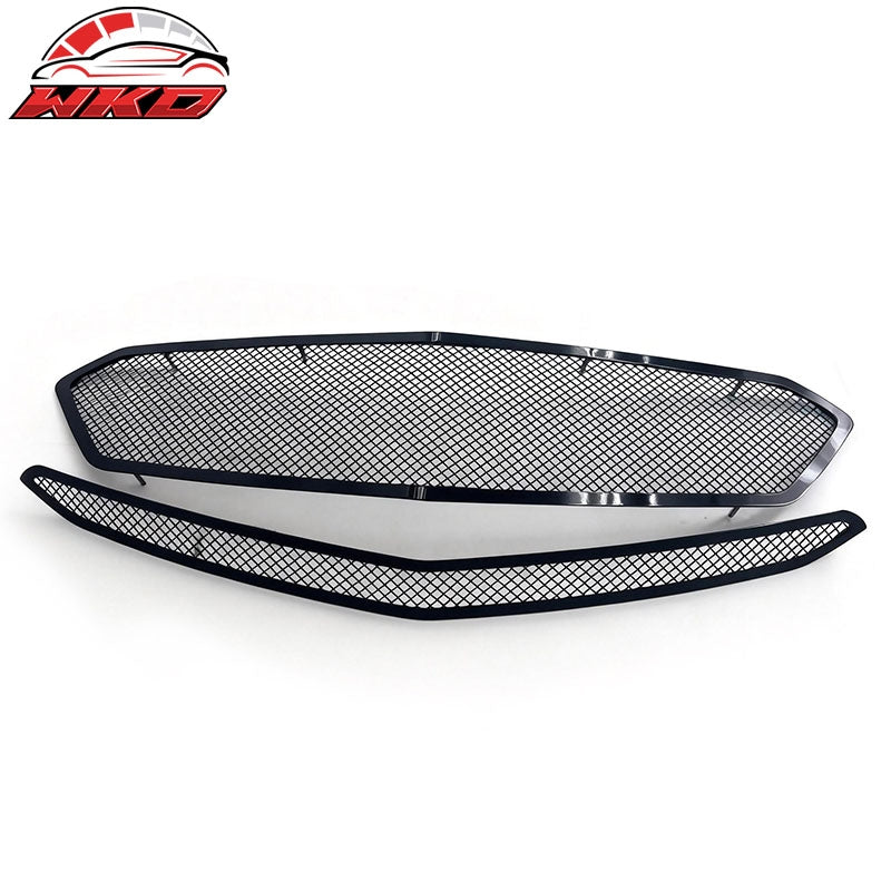 Fits 16-18 Chevrolet Malibu Mesh Style Front Bumper Upper + Center Grille Black