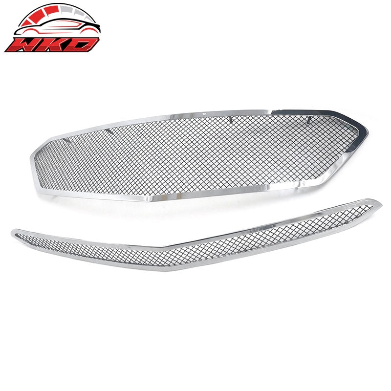 Fits 16-18 Chevrolet Malibu Mesh Style Front Bumper Upper + Center Grille Chrome