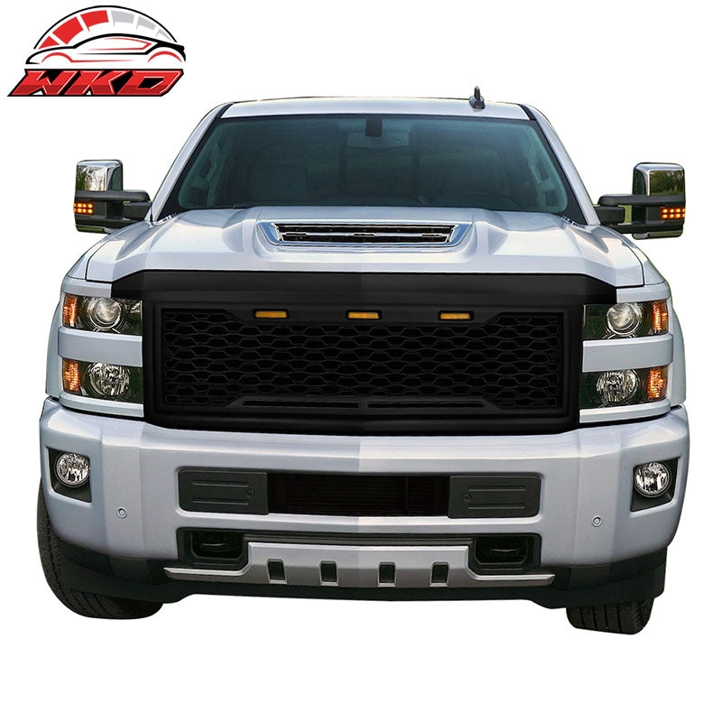 Fits 15-18 Chevy Silverado 2500 3500 Front Bumper Hood Mesh Grille - Gloss Black