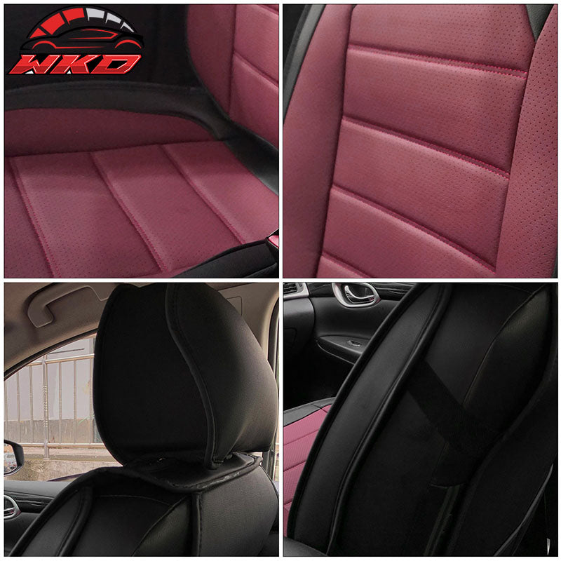Fits 07-23 Silverado 1500 2500/3500HD Seat Covers Black&Red PU Leather Full Set
