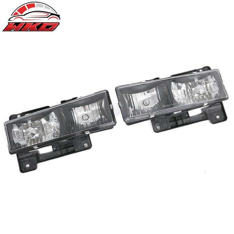 Fits 88-93 Chevy C/K 92-93 Chevy Blazer Head Lights Black Housing Clear Lens 2PC