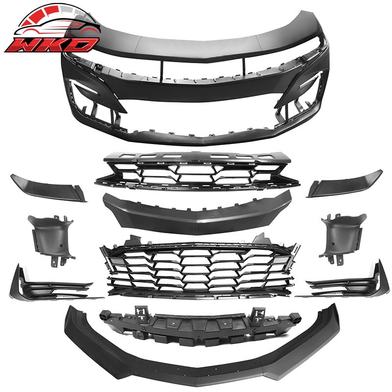 Fits 19-24 Chevy Camaro 19 SS Style PP Front Bumper Cover w/ Matte Black 3PC Lip