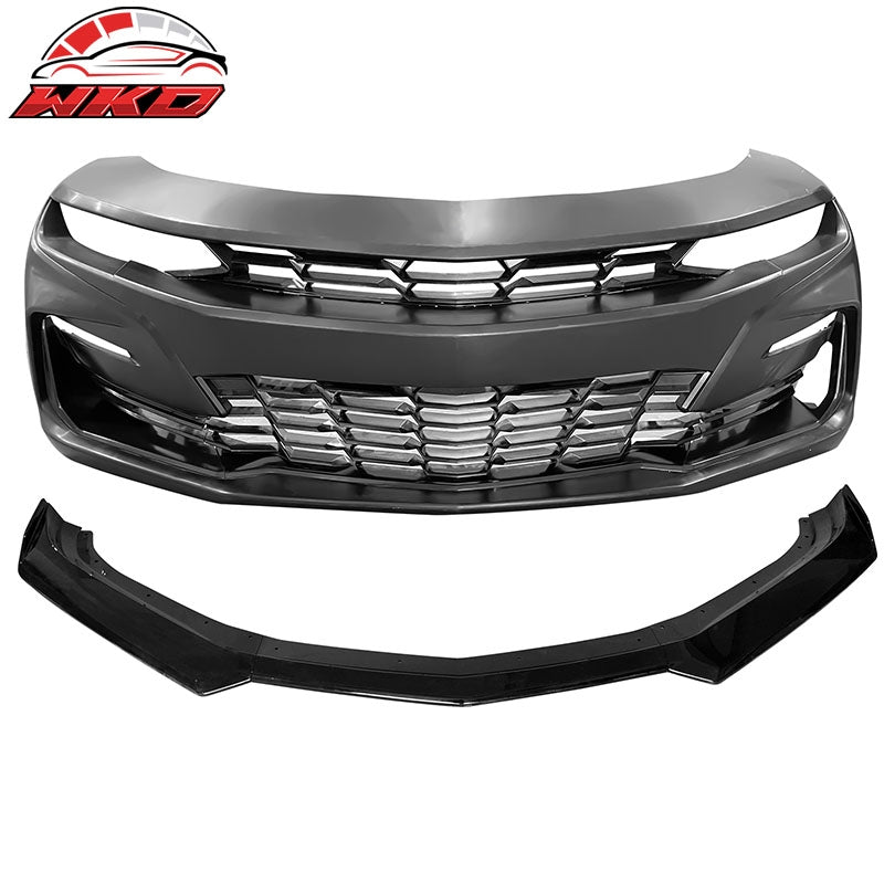 Wholesale 19-24 Chevy Camaro 19 SS Style PP Front Bumper Cover w/ Gloss Black 3PC Lip