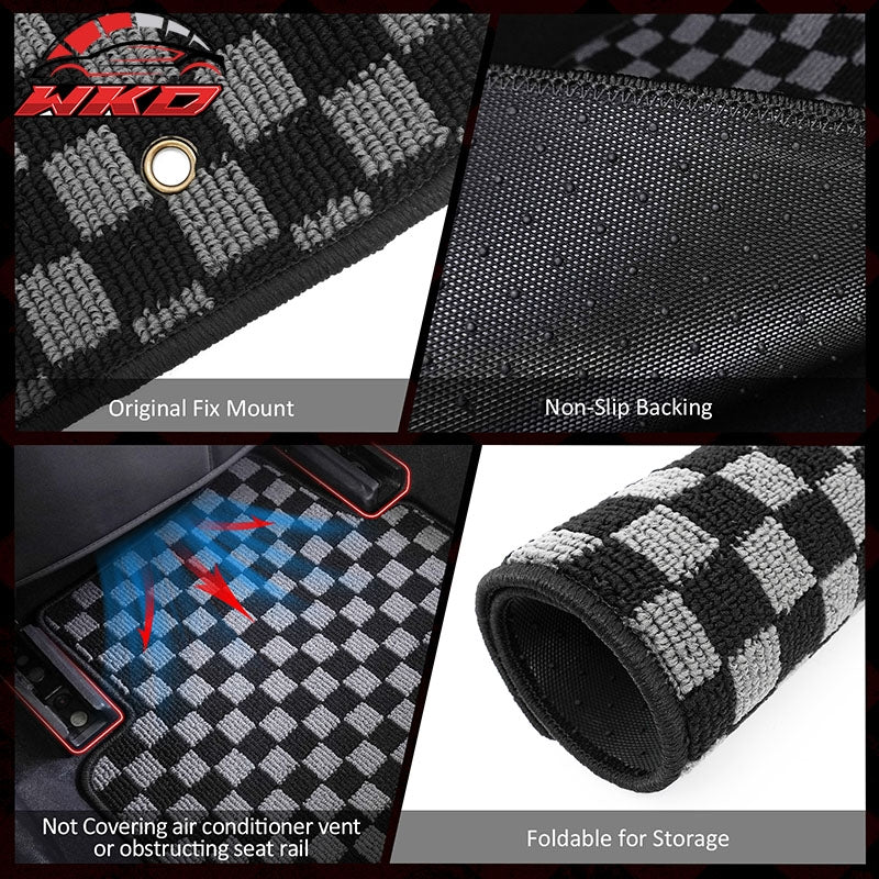 Wholesale 10-15 Chevy Camaro Floor Mats Non-Slip Carpets Checkered Black Gray Plaid - Wikond Auto