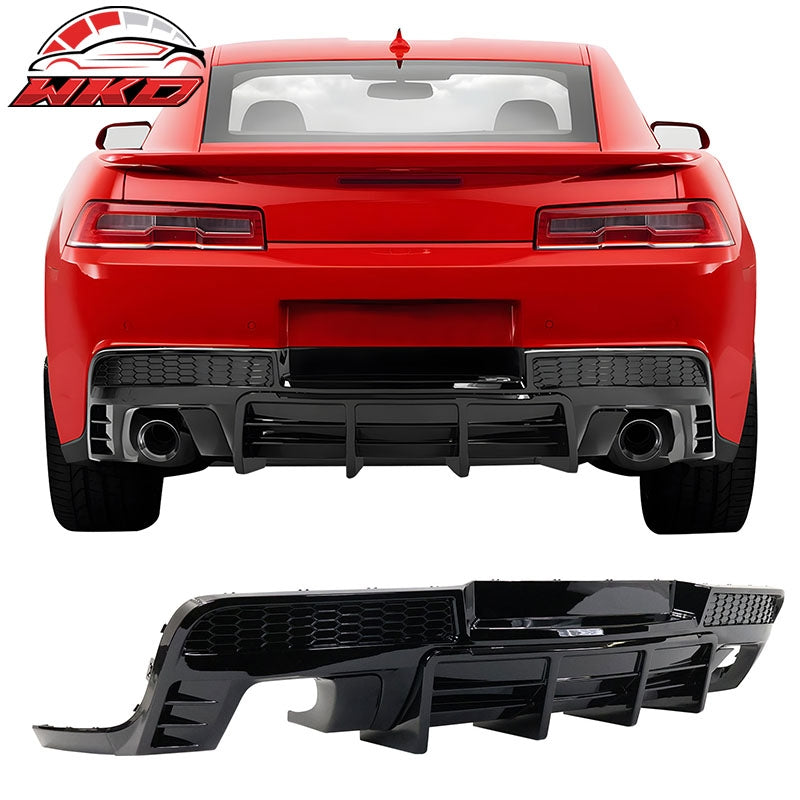 Fits 14-15 Chevy Camaro LT LS Ikon Gloss Black Rear Diffuser + Quad Exhaust Tips
